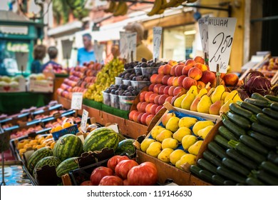 Vegetable stand at traditional market in Venice, Italy