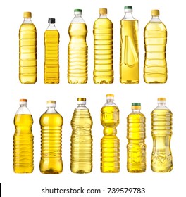 vegetable or sunflower oil in plastic bottle isolated with clipping path included