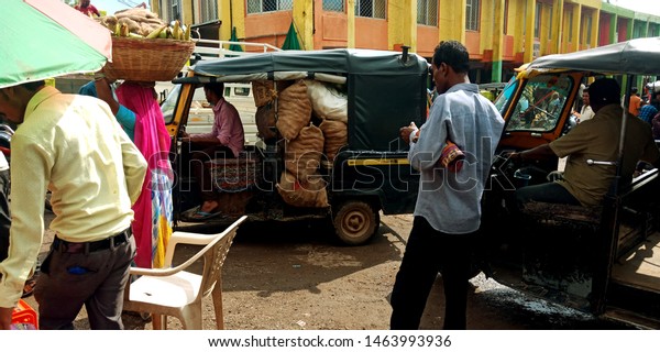 vegetable transportation by small vehicle at\
vegetable market district Katni Madhya Pradesh in India shot\
captured on 29 July\
2019