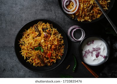 Vegetable / Veg Biryani With Mixed Veggies Served With Raita