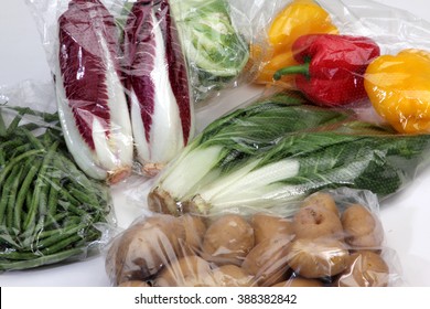 Vegetables Conserved In Cellophane Bags For Food