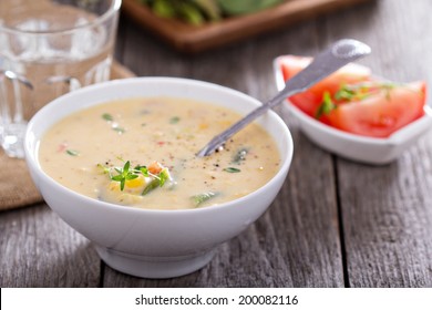 Vegetables And Corn Chowder In A Bowl