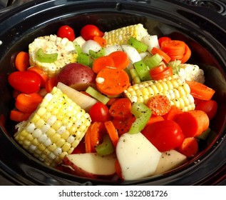 Vegetables In Crock Pot Ready To Cook