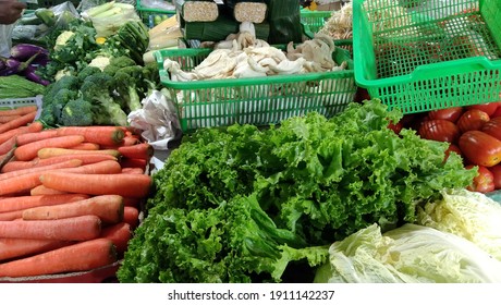 Vegetables' Display In Asian Wet Market