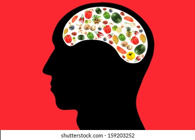 Vegetables and fruits in Head,It reflects the care and love to eat good food.