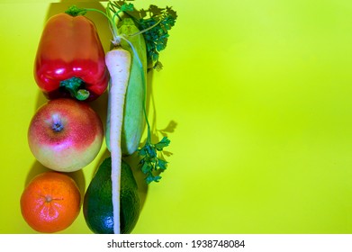 Vegetables With Fruits Very Healthy Food Close Up 