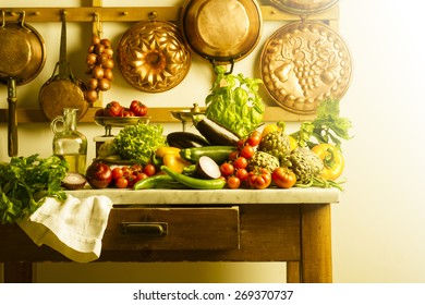 vegetables on the kitchen table