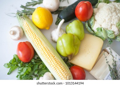 vegetables on white table