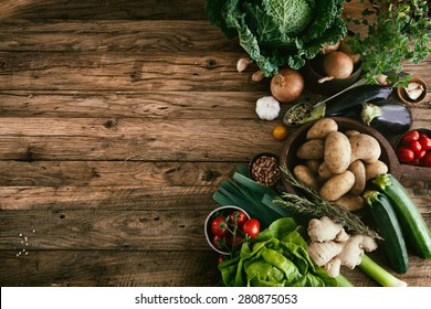 Vegetables on wood. Bio Healthy food, herbs and spices. Organic vegetables on wood - Shutterstock ID 280875053