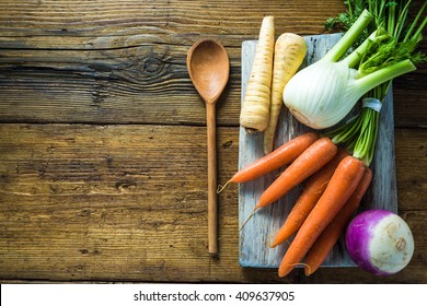 Vegetables On Wooden Chopping Board, Cooking Concept