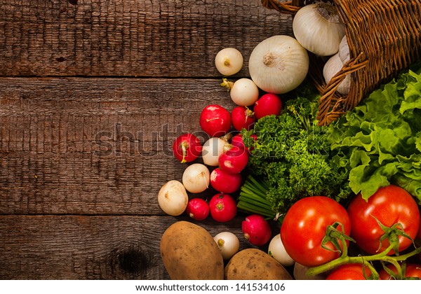 Vegetables Over Wooden Background Stock Photo 141534106 | Shutterstock