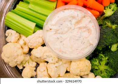 Vegetables And Ranch Dip For An Appetizer At A Wedding.