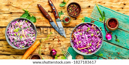 Vegetables salad with purple cabbage.Coleslaw in a bowl.Healthy eating