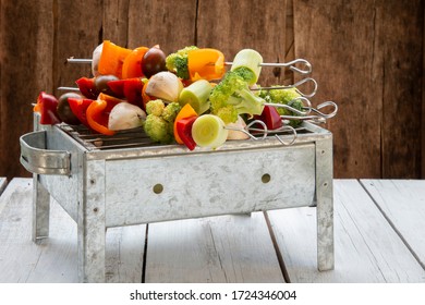 Vegetables Skewers-marinated Fresh Veggie Kabobs, Over Small Grill