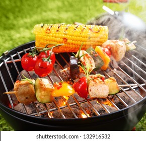 Vegetarian Bbq And Corncob On A Grilling Pan