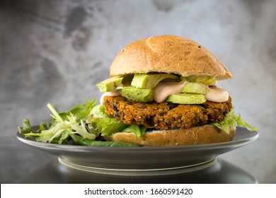 Vegetarian Black Bean Quinoa Burger With Avocado