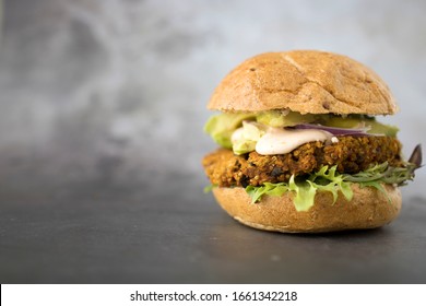 Vegetarian Black Bean Quinoa Burger With Avocado