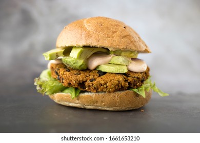 Vegetarian Black Bean Quinoa Burger With Avocado