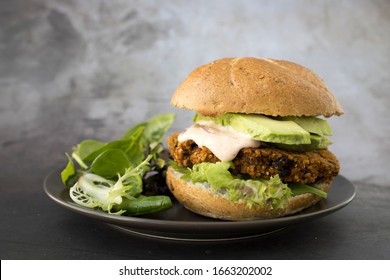 Vegetarian Black Bean Quinoa Burger With Avocado