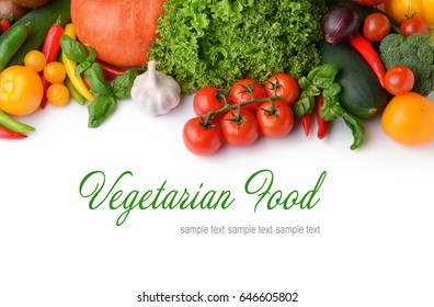 Vegetarian Food Concept. Fresh Vegetables On White Background