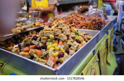 Vegetarian Food In Vegetarian Festival Thai. Yaowarat Or  Bangkok China Town, Thailand