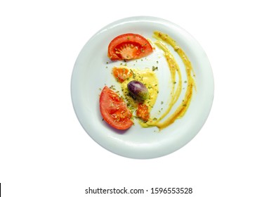 Vegetarian Food Leftovers Plate Isolate On White