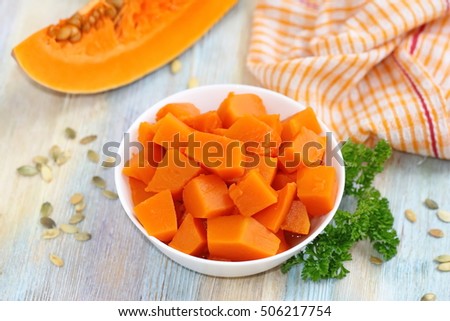 Vegetarian food - pumpkin slices in a plate