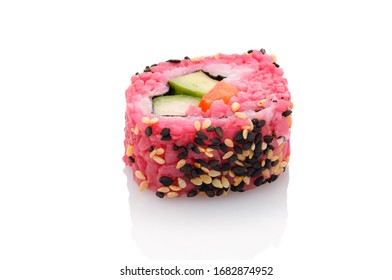 Vegetarian Futomaki Sushi Roll White Isolated