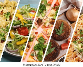 Vegetarian menu. Collage with different tasty dishes - Powered by Shutterstock