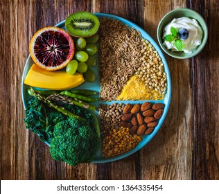 Vegetarian Nutritional Guidelines. Fruits, Vegetables, Grains, Protein And Yogurt