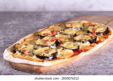 Vegetarian Pizza With Eggplant Tomato And Cheese