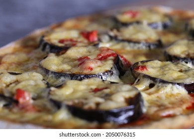 Vegetarian Pizza With Eggplant Tomato And Cheese