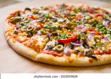 Vegetarian Pizza On Wood