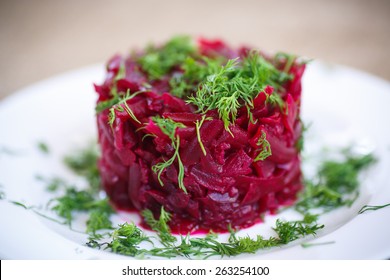 Vegetarian salad of cooked beets with dill