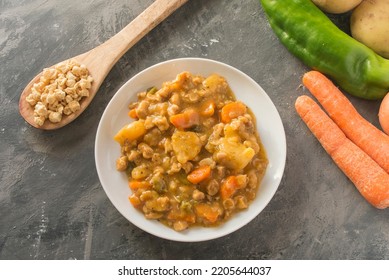 Vegetarian Stew Soyabean, Potatoes And Carrot