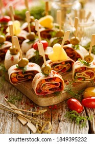 Vegetarian Tortilla Roll Ups With Vegetable Filling Close Up View