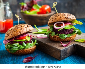 Veggie Beet And Quinoa Burger With Avocado