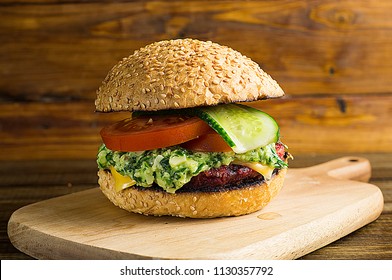 Veggie Burger With Beet Patty And Pesto Sauce