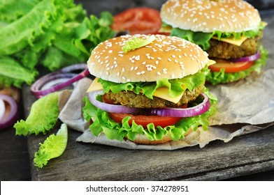 Veggie Burger With Chickpeas Patty, Vegan Fast Food
