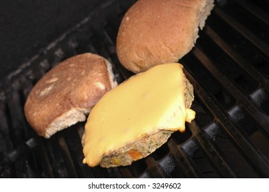 Veggie Burger Grilled On A Barbecue.