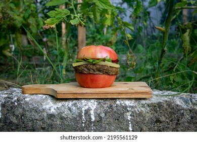 Veggie Burger With Tomato, Cheese And Eggplant Patty