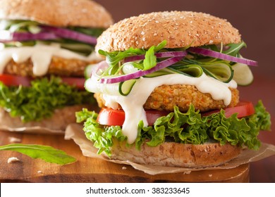 Veggie Carrot And Oats Burger With Cucumber Onion Tomato