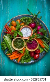 Veggie Crudite Platter With Three Different Dips