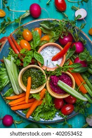 Veggie Crudite Platter With Three Different Dips