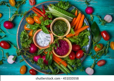 Veggie Crudite Platter With Three Different Dips