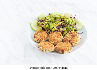 Veggie Lentil Nuggets And A Green Salad, Healthy Food Concept