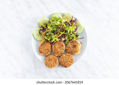 Veggie Lentil Nuggets And A Green Salad, Healthy Food Concept