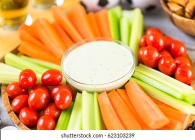 Veggie Platter With Dip For Soccer Party.