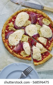 Vegie Cauliflower Pizza Base With Artichoke, Red Onion And Mozzarella 