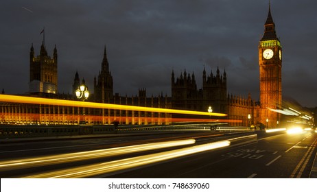 Vehicle And Foot Traffic Near Big Ben In London, UK.